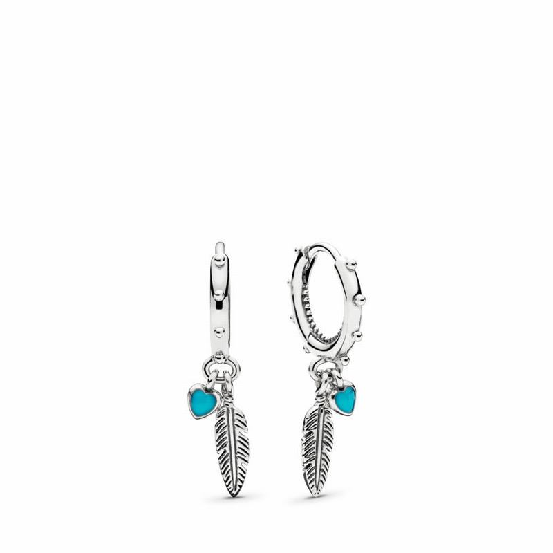 Pandora Spiritual Feathers Dangle Earrings - Sterling Silver/Enamel/Turquoise - Canada | CD6126ZO